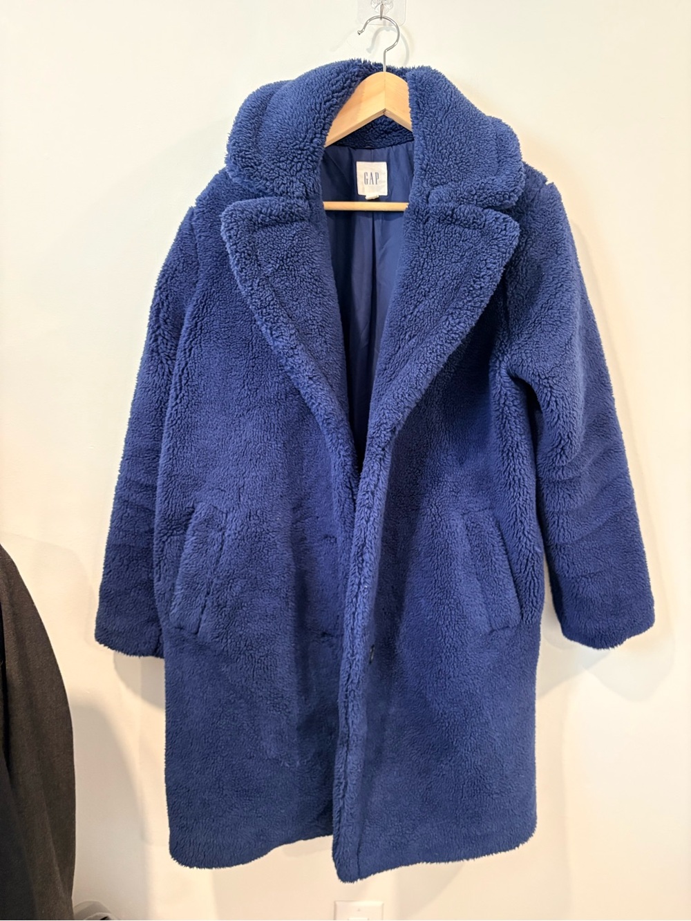 GAP Navy Teddy Coat Women’s Medium | Oversized Sherpa Fleece Cozy Winter Coat - Picture 4 of 12